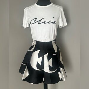 Chris by Chris Bu Black & White Print Skort & Matching Logo Tshirt Sz Sm